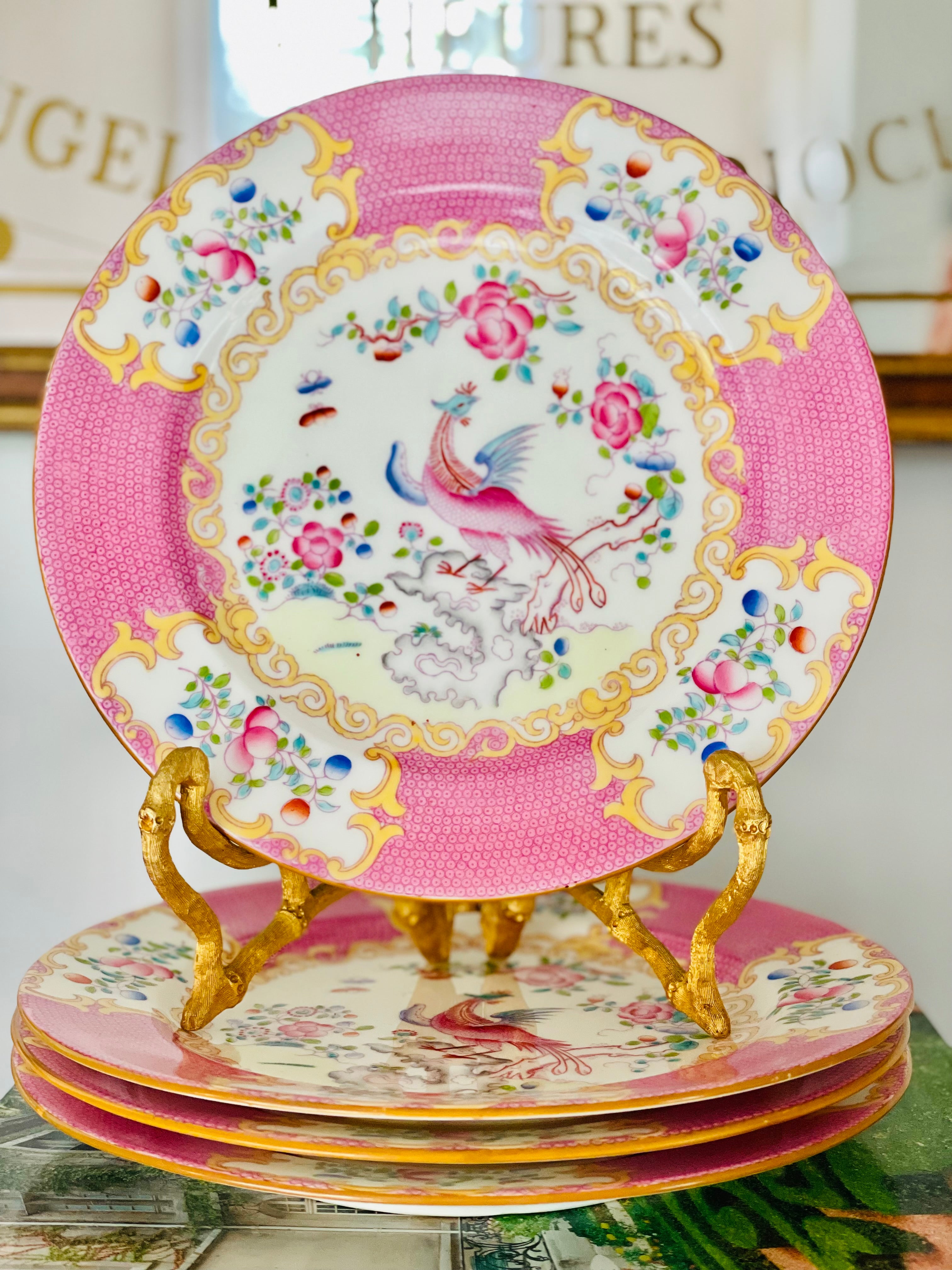 Antique Cockatrice Porcelain Salad or Dessert Plates by Minton