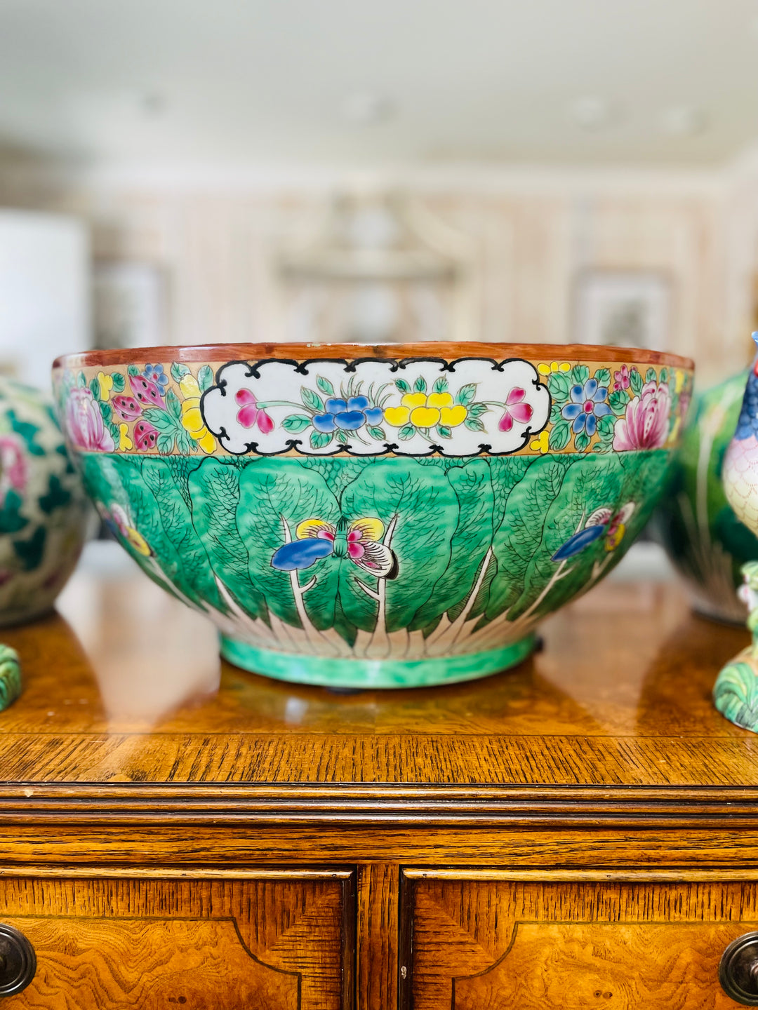 Vintage deals Chinoiserie Pewter Encased Bok Choy Bowl