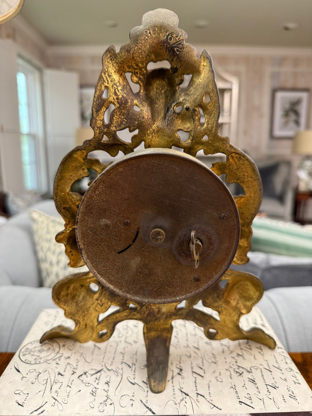 Antique Sessions Rococo Gilded Bronze Cast Iron Victorian  Vintage decorative mantle clock features an ornate metal leaf or vine design main image 1